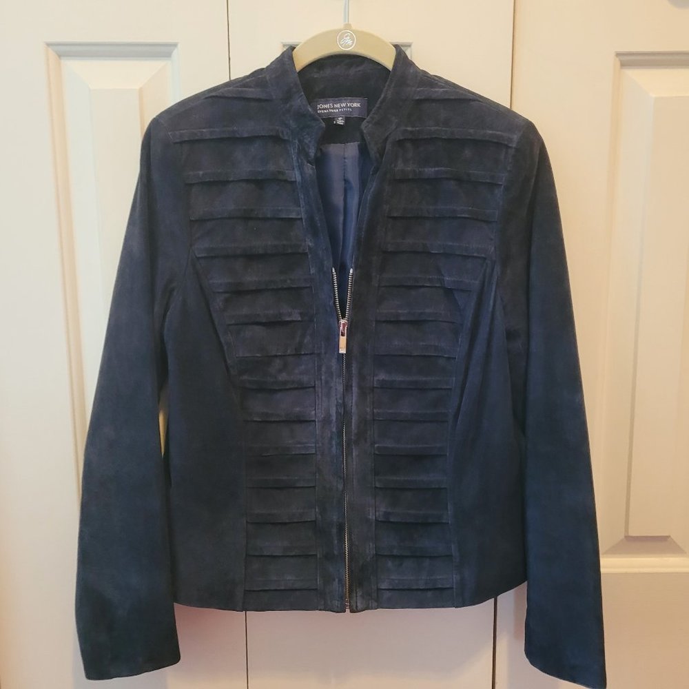 Jones New York Navy Blue Suade Jacket Size 8 Petite